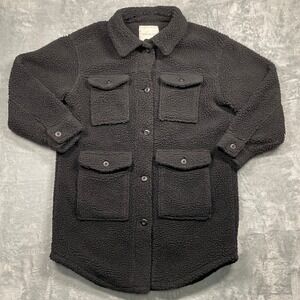 American Eagle Womens Black Teddy Sherpa Shacket Oversized Coat Pockets Small